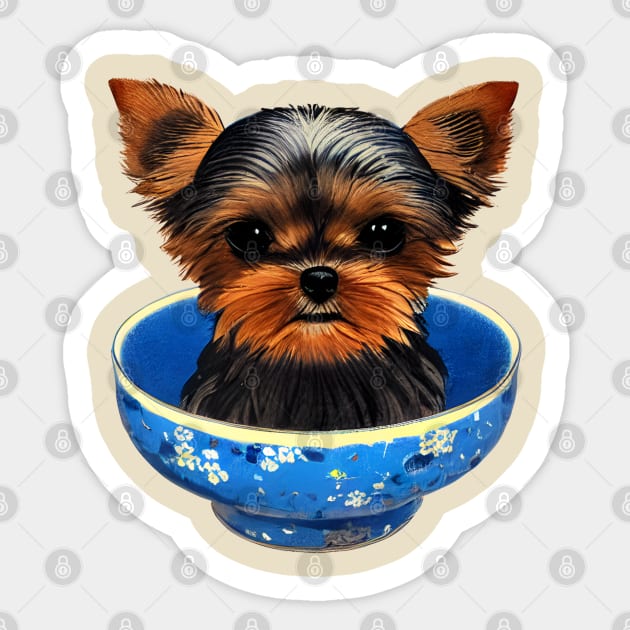 Just A Cute Teacup Yorkie Puppy Youre My Cup of Japanese Tea Yorkshire Terrier Sticker by Mochabonk